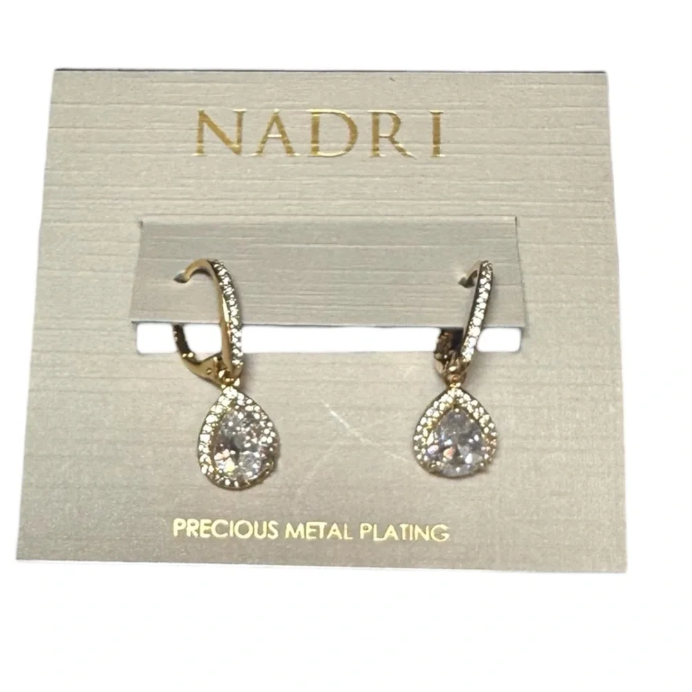 Nadri Gold Teardrop Crystal Drop Earrings, NWT